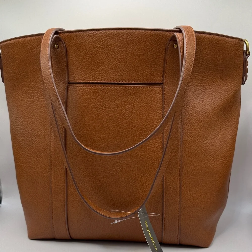 Style & Co. Brown Braided Leather Tote Shoulder Bag
